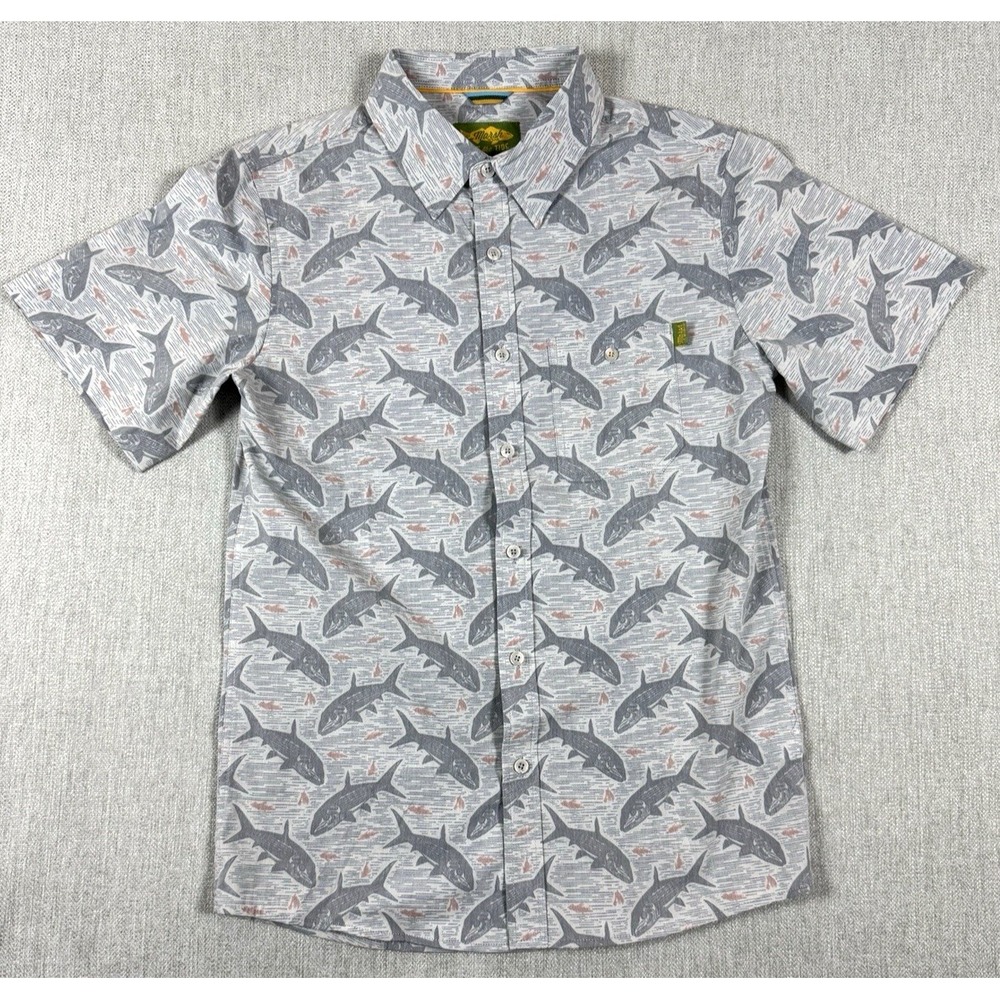 Marsh Wear Ride The Tide Fish Print Shirt Mens Small Stretch Fishing Performance